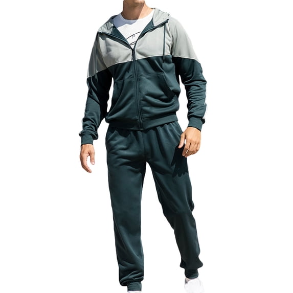 guisaled Men's Tracksuits Sets Full Zip Hoodie Jacket Sweatsuits Running Sport Pants Outfits Fashion Color Block Patchwork Casual Jogging Suits