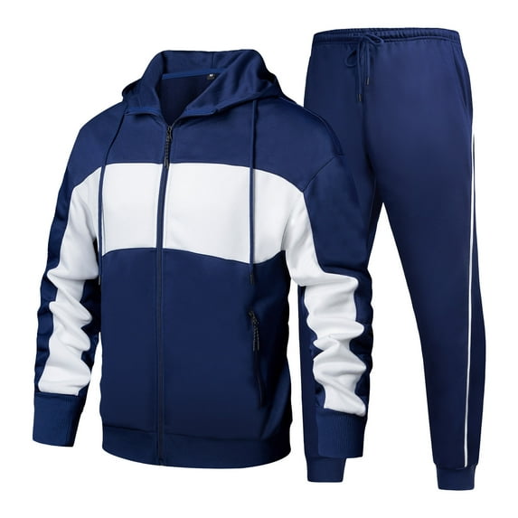 guisaled Men's Tracksuits Sets Full Zip Hoodie Jacket Sweatsuits Running Sport Pants Outfits Fashion Color Block Patchwork Casual Jogging Suits