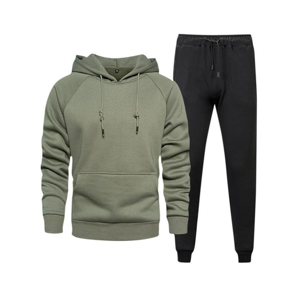 guisaled Men's Tracksuits Solid Color Workout Athletic Jogging Sweatsuit 2 Piece Casual Long Sleeve Hoodie Sweatpant Set
