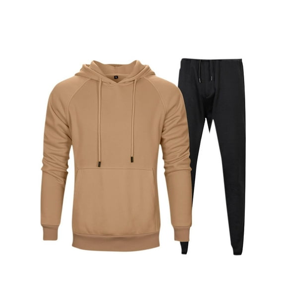 guisaled Men's Tracksuits Solid Color Workout Athletic Jogging Sweatsuit 2 Piece Casual Long Sleeve Hoodie Sweatpant Set