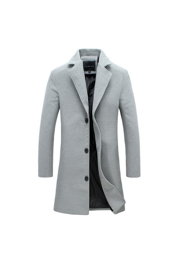 Men's Trench Coats Classic Fit Wool Blend Overcoat Single Breasted Mid Long Pea Coats Casual Dressy Business Windbreaker Jacket