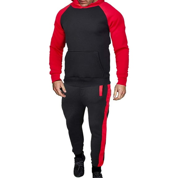 guisaled Men's Trendy Tracksuits 2 Piece Set Colorblock Active Jogging Sweatsuits Long Sleeve Casual Hoodies Sweatpants Outfits