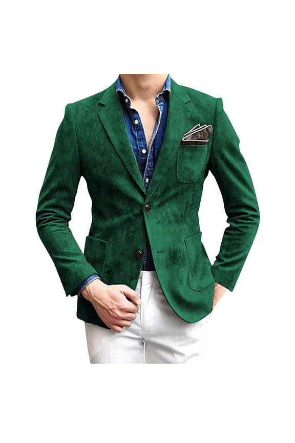 Blazer Suede Jacket for Mens Casual Two Buttons Sport Light Coat Slim Fit Faux Leather Suit With Pockets on Clothing