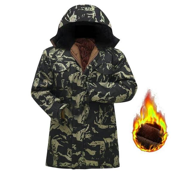 guisaled Men's Winter Coats Waterproof Fleece Lined Warm Ski Snow Jackets Windproof Removable Hooded Camouflage Mountain Windbreakers