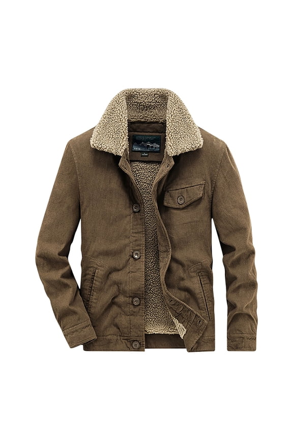 Men's Winter Jacket Big and Tall Thick Thermal Fleece Lined Coat Turn-Down Collar Winter Warm Sherpa Jacket wiht Pockets