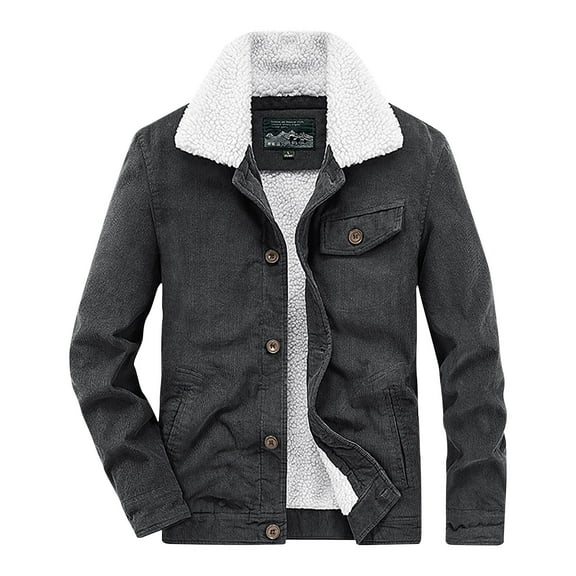 guisaled Men's Winter Jacket Big and Tall Thick Thermal Fleece Lined Coat Turn-Down Collar Winter Warm Sherpa Jacket wiht Pockets