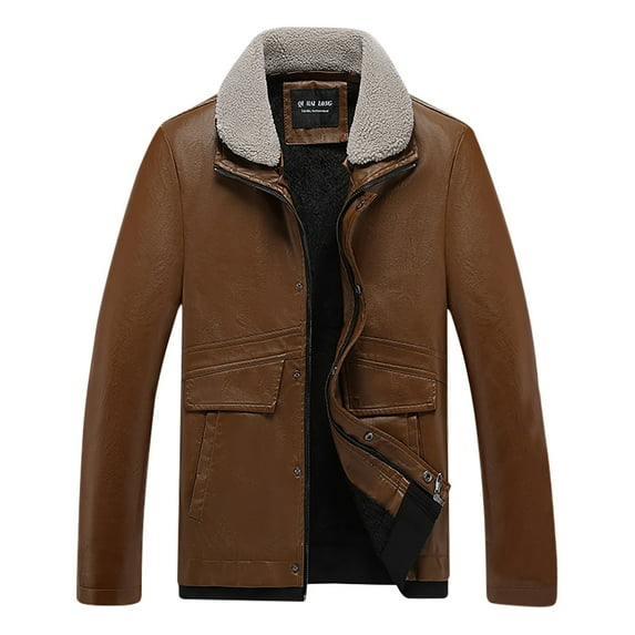 guisaled Men's Winter Jacket Big and Tall Thick Thermal Fleece Lined Coat Turn-Down Collar Winter Warm Sherpa Jacket wiht Pockets s