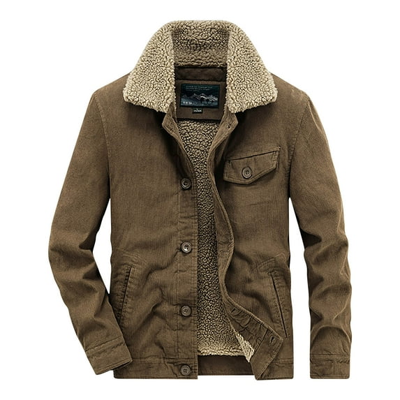 guisaled Men's Winter Jacket Big and Tall Thick Thermal Fleece Lined Coat Turn-Down Collar Winter Warm Sherpa Jacket wiht Pockets