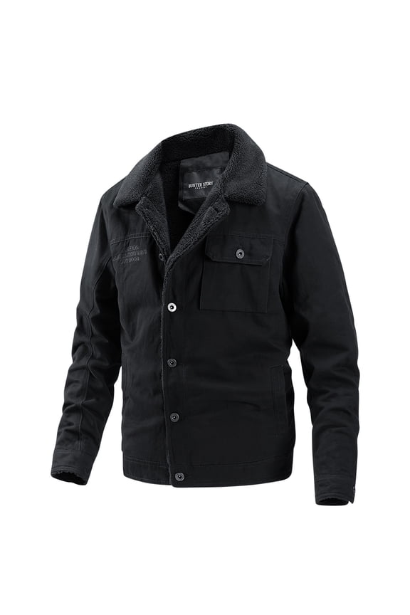 Men's Winter Jacket Thick Thermal Warm Fleece Lined Coat Lapel Collar Button Work Cargo Trucker Tactical Jackets Clearance $5