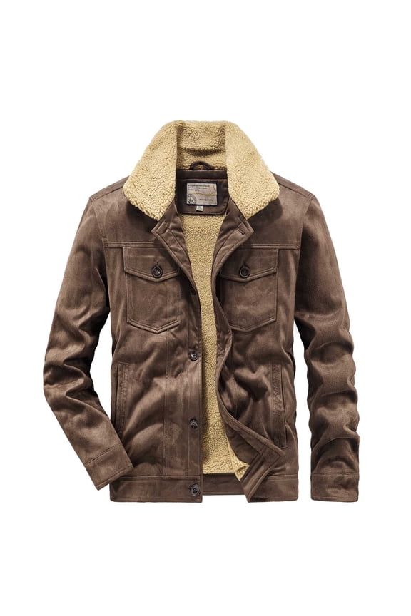 Men's Winter Jacket Thick Thermal Warm Fleece Lined Coat Trucker Lapel Collar Work Cargo Sherpa Jackets wiht Pockets