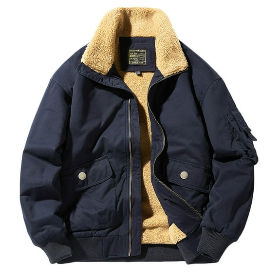 guisaled Men's Winter Jacket Thicken Warm Sherpa Lined Coat Trucker Lapel Collar Full Zip Multipocket Work Cargo Fleece Jackets