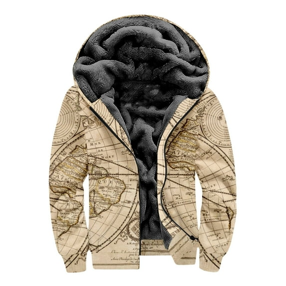 guisaled Men's Winter Jackets Heavyweight Fleece Lined Thicken Winter Warm Coats Big And Tall Zip Up Hooded Printed Casual Outerwear