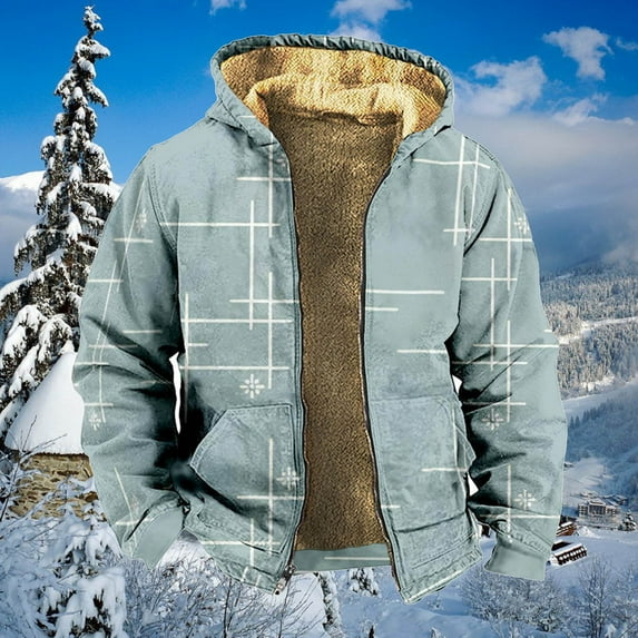 guisaled Men's Winter Jackets Heavyweight Fleece Lined Thicken Winter Warm Coats Big And Tall Zip Up Hooded Printed Casual Outerwear
