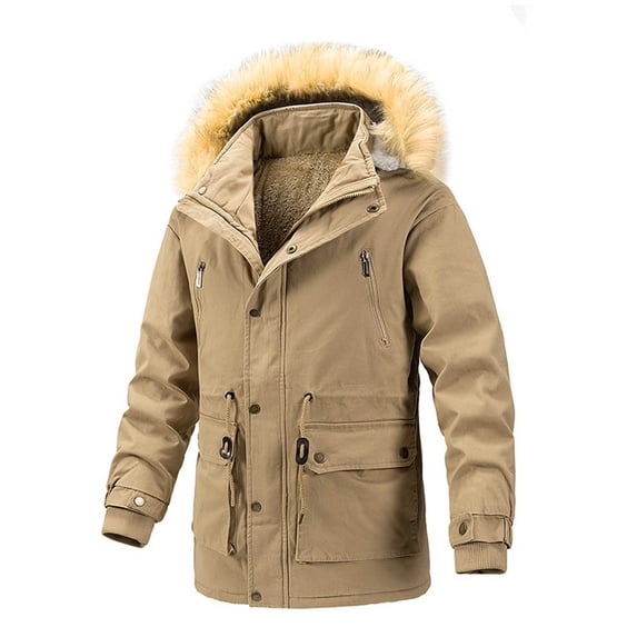 guisaled Men's Winter Jackets Solid Hooded Waterproof Mid-Length Snow Coats Snowboard Fleece Lining Thicken Cotton Windproof Warm Parka