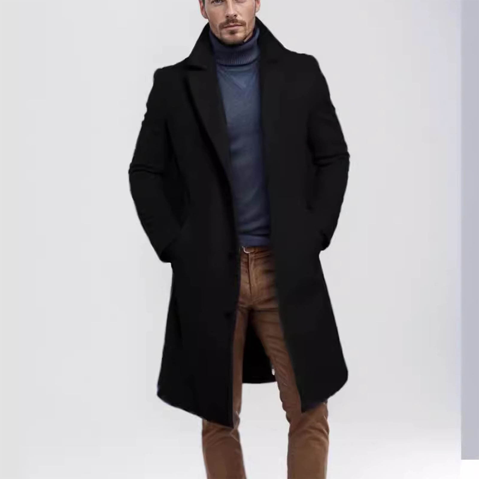 【新品未使用】FORSOMEONE LONG PEA COAT SOMTHRON Men's Casual Trench Coat Mid Long Single Breasted