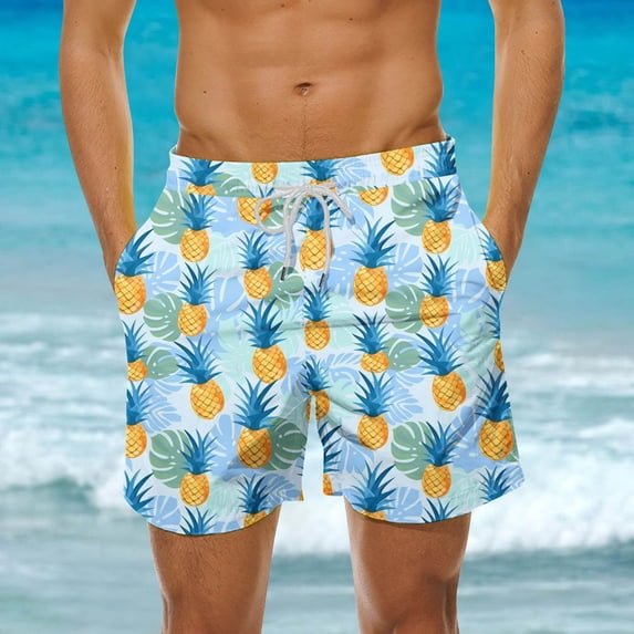 guisaled Mens Bathing Suits Hawaiian Swim Shorts Men Drawstring Waisted Quick Dry Swim Trunks 7 Inch Inseam Lightweight Vacation Holiday Beach Shorts