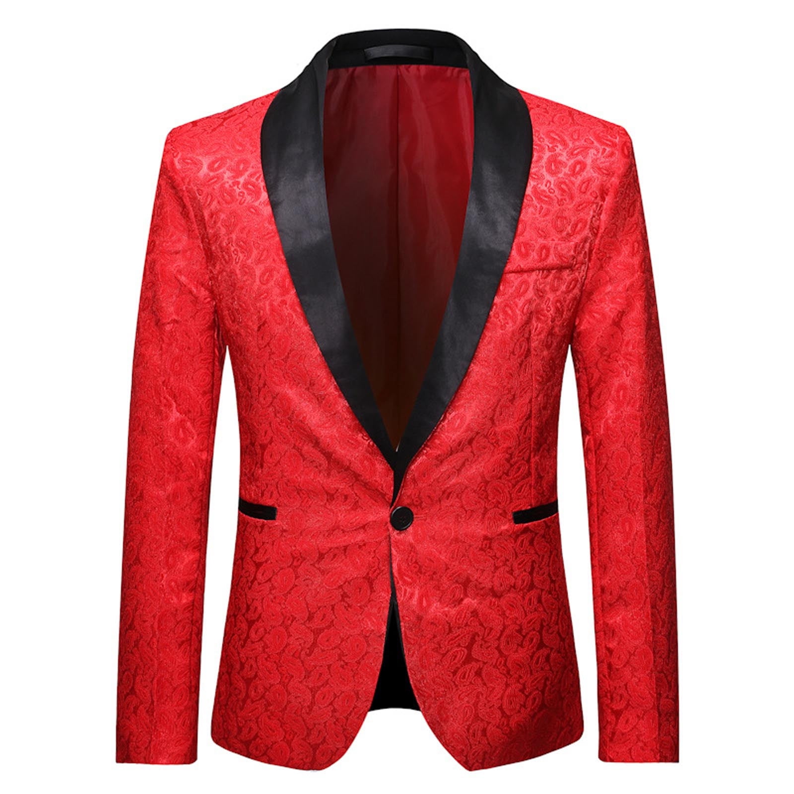 Men'S 1 Button Blazer Shawl Lapel With Trim Sport Coat Dinner Jacket With Trim Black