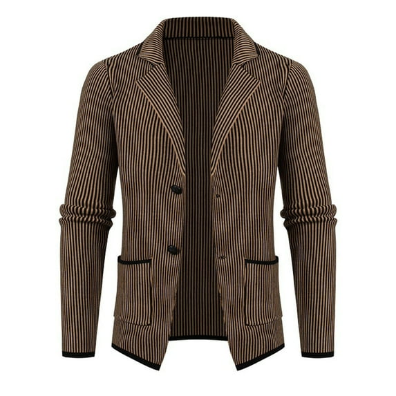 guisaled Mens Blazer Vintage Lapel Two Buttons Stripe Printed Suit Jackets Slim Fit Wool Blend Casual Sport Coats with Pockets
