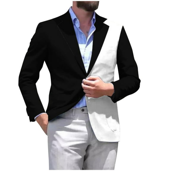 guisaled Mens Blazers Dressy Casual Slim Fit Lightweight Sport Coats Color Block One Button Notch Lapel Suit Jackets Office Business Work Jacket