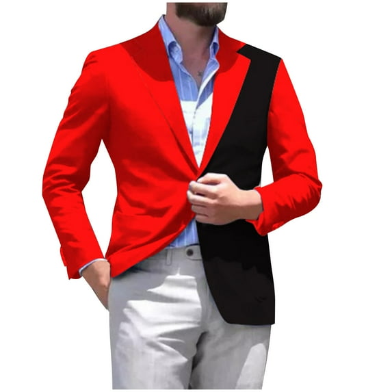 guisaled Mens Blazers Dressy Casual Slim Fit Lightweight Sport Coats Color Block One Button Notch Lapel Suit Jackets Office Business Work Jacket
