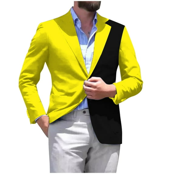 guisaled Mens Blazers Dressy Casual Slim Fit Lightweight Sport Coats Color Block One Button Notch Lapel Suit Jackets Office Business Work Jacket