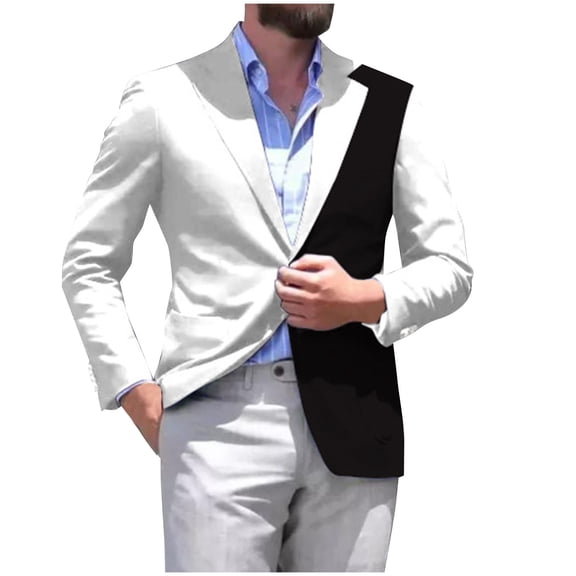 guisaled Mens Blazers Dressy Casual Slim Fit Lightweight Sport Coats Color Block One Button Notch Lapel Suit Jackets Office Business Work Jacket