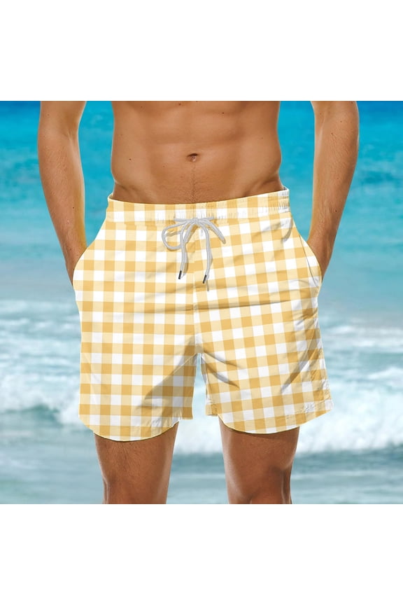 Mens Board Shorts Men's Swim Trunks Quick Dry Elastic Waisted Board Shorts 5 Inch Inseam Plaid Boxer Swimming Shorts With Pockets