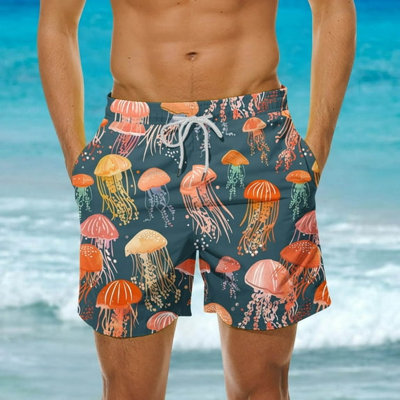 guisaled Mens Board Shorts Mens Big and Tall Swim Trunks Hawaiian Printed Vacation Holiday Board Shorts Quick Dry Elastic Waisted Beach Swimming Buttoms