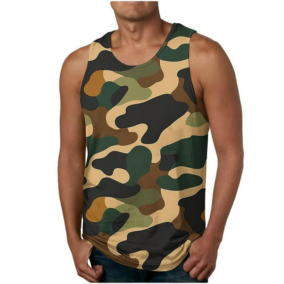 guisaled Mens Camo Tank Tops Sleeveless Camouflage Muscle Undershirts Casual Comfy Cotton Strech Fitness Gym Workout Tank Top Sale