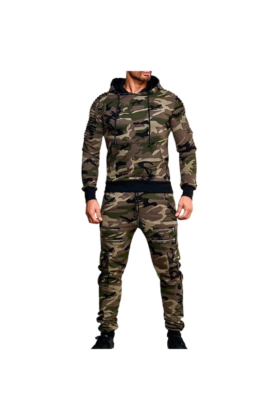 Mens Camo Tracksuit 2 Piece Sets Full Zip Hoodie Sweatsuit Sets Athletic Jogging Tracksuit Set Long Sleeve Outfit Pullover Set M-3XL