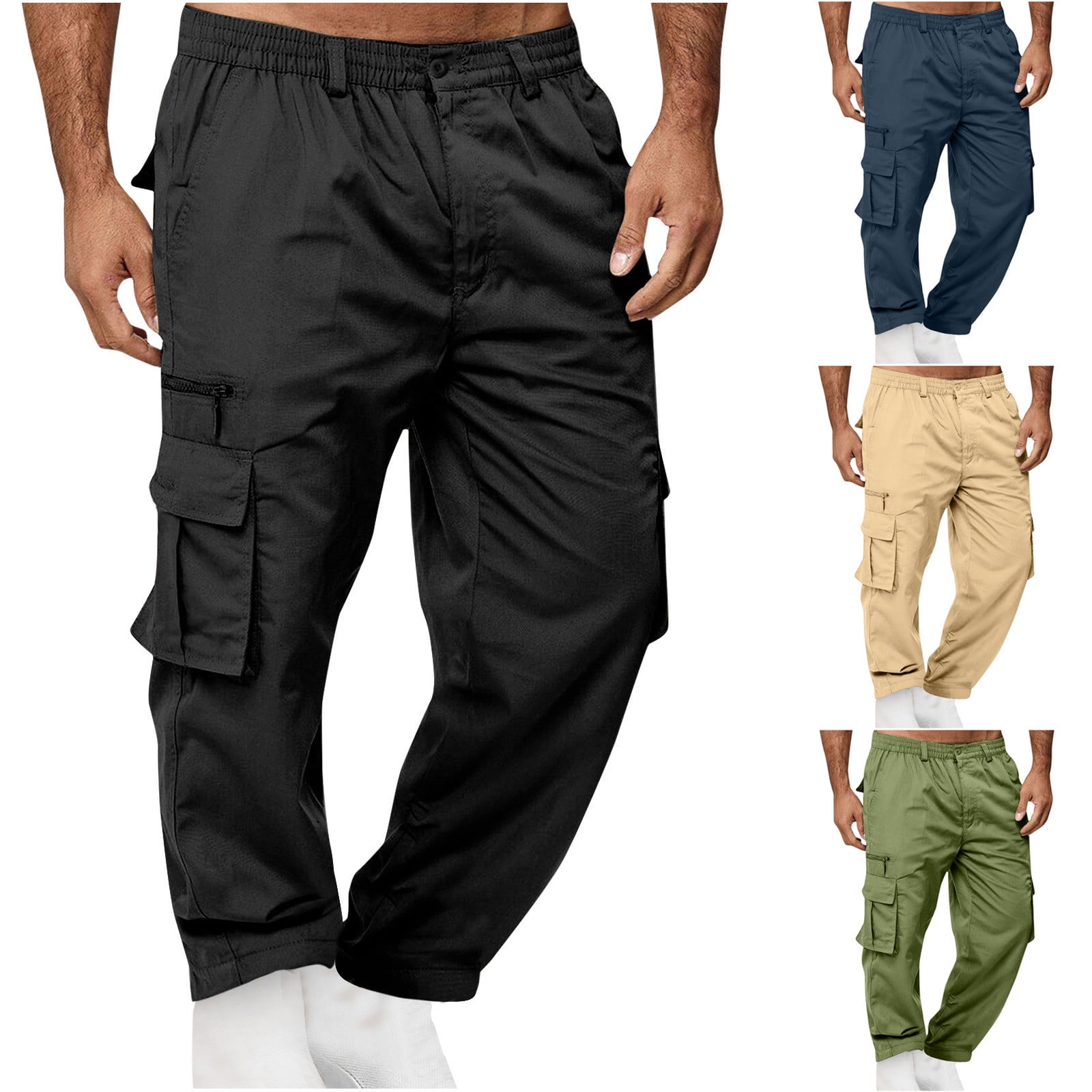 guisaled Mens Cargo Pants Relaxed Fit Stretch Straight Leg Trousers ...