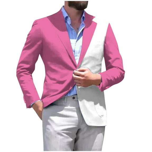 guisaled Mens Casual Sport Coat Slim Fit Lightweight Blazers Jacket One Button Notched Lapel Color Block Office Business Suit Jackets