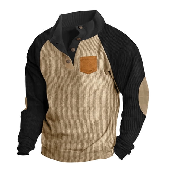 guisaled Mens Corduroy Sweatshirts Loose Casual Long Sleeve Drop Shoulder Tops Stand Collar 1/4 Button Up Fall Winter Pullover Sweaters