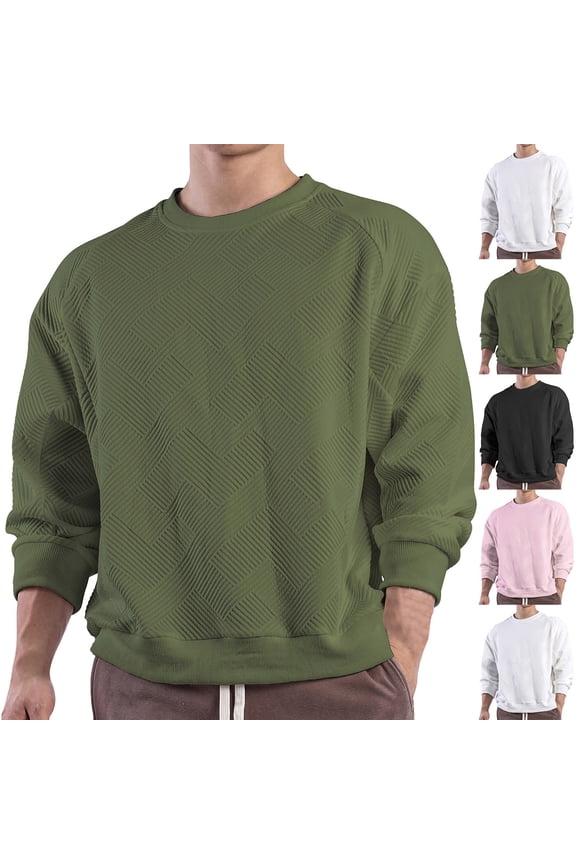 Mens Crewneck Sweatshirt Long Sleeve Cotton Casual Pullover Tops Fall Winter Baggy Classic Fit Solid Pullover Sweaters with Ribbing Edge
