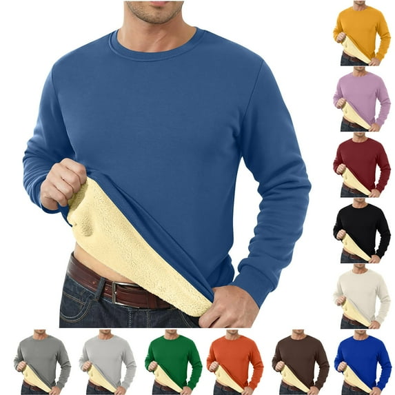 guisaled Mens Crewneck Sweatshirts Warm Thicken Sherpa Lined Sweatshirt Classic Fit Basic Solid Winter Fleece Pullover Tops Christmas