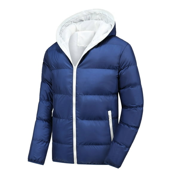 guisaled Mens Down Coats Fashion Solid Color Lightweight Puffer Jacket Insulated Water-Resistant Hooded Zipper Warm Winter Jacket