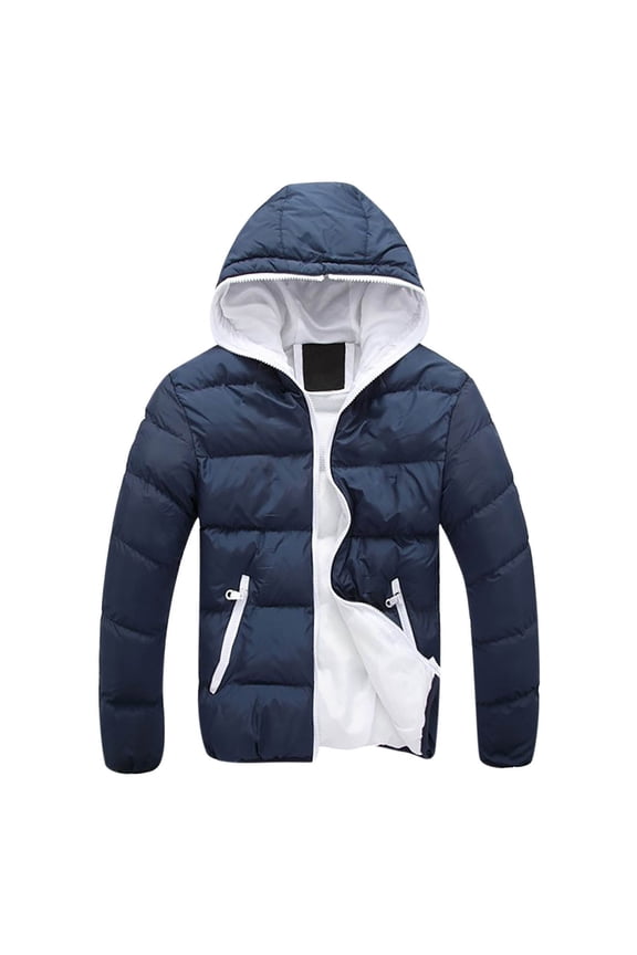 Mens Down Coats Fashion Solid Color Lightweight Puffer Jacket Insulated Water-Resistant Hooded Zipper Warm Winter Jacket