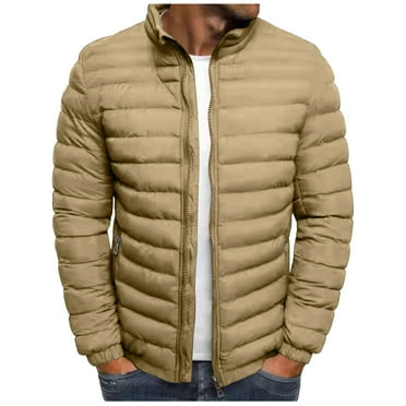 guisaled Mens Down Jackets Stand collar Zipper Water Resistant Warm Winter Puffer Coats Lightweight Solid Color Thicken Puffy Jacket
