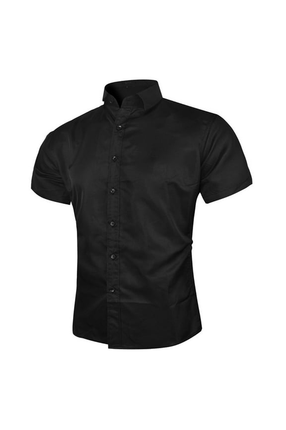 Mens Dress Shirts Short Sleeve Button Down Work Shirt Solid Color Slim Fit Lapel Collar Business Office Blouses Tops