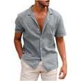 thumbnail image 1 of guisaled Mens Dress Shirts Short Sleeve Cotton Linen Work Shirt 2025 Summer Lightweight Casual Lapel Collar Button Dwon Shirts Sale, 1 of 5
