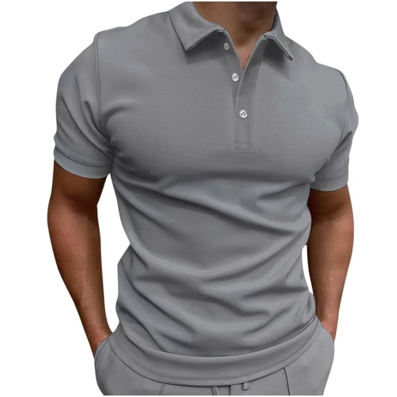 guisaled Mens Dress Shirts Short Sleeve Lapel Collared Casual Henley Shirt Solid Color Button Down Slim Fit Muscle Tee Shirts