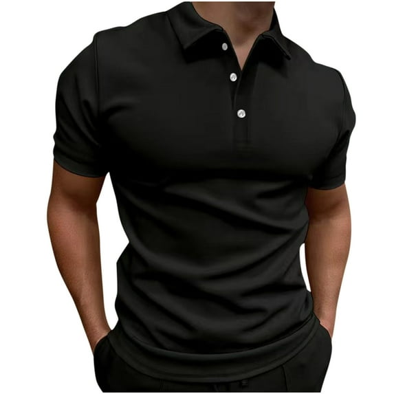 guisaled Mens Dress Shirts Short Sleeve Lapel Collared Casual Henley Shirt Solid Color Button Down Slim Fit Muscle Tee Shirts