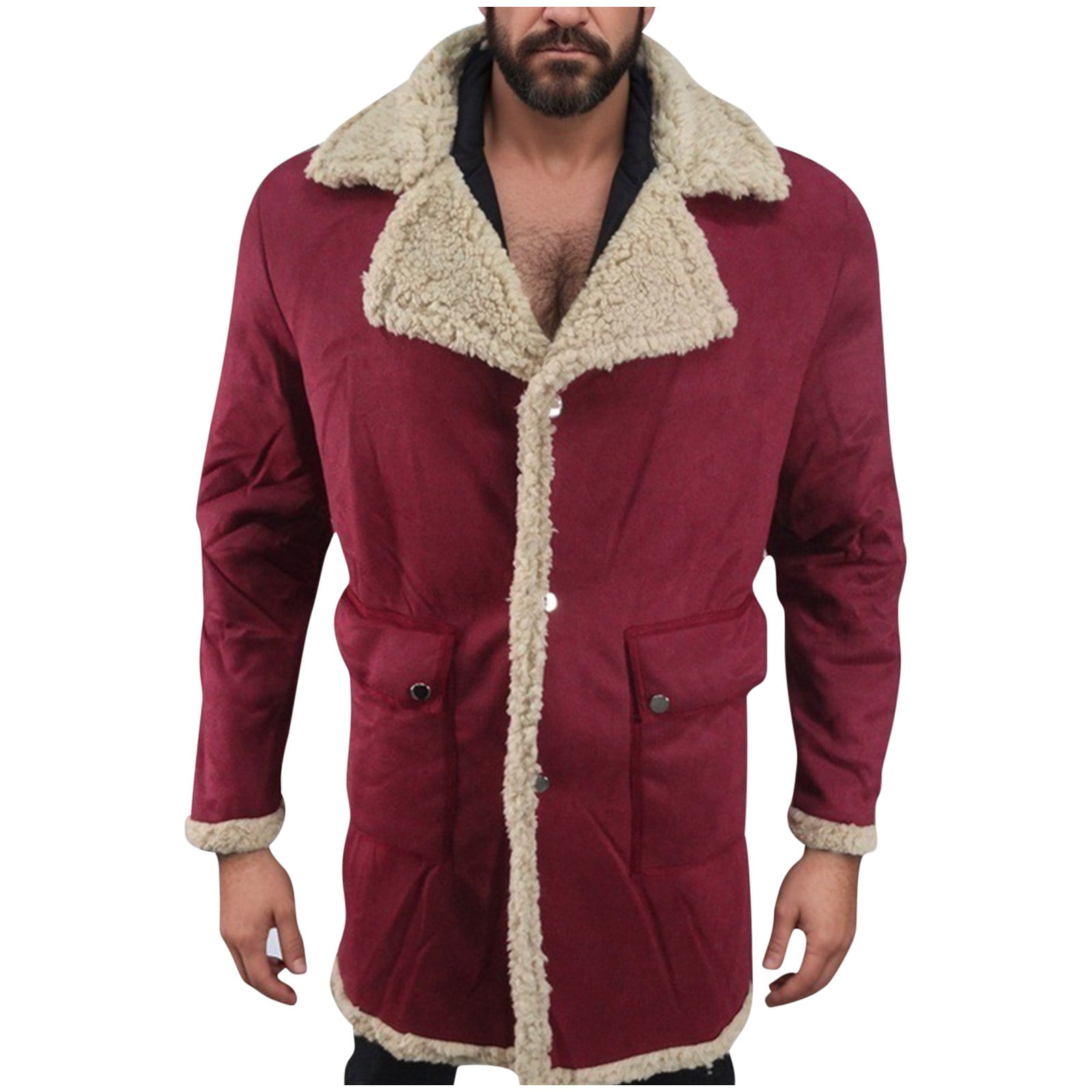 guisaled Mens Faux Leather Jacket Fuzzy Sherpa Fleece Lined Winter Jackets Heavyweight Cozy Suede Faux Fur Trench Coats