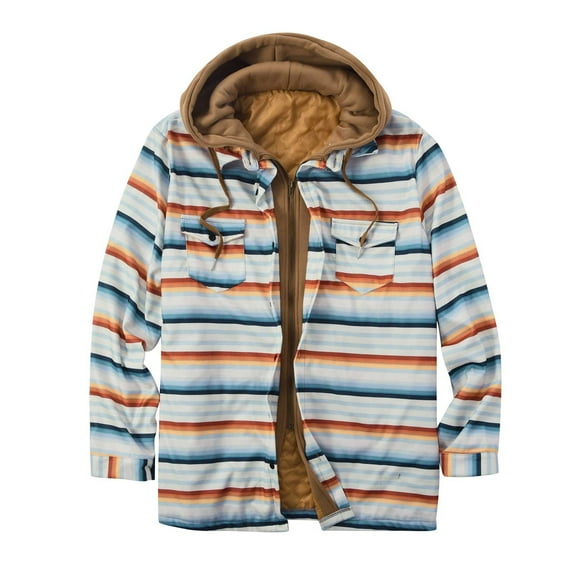 guisaled Mens Flannel Hooded Shirt Jacket with Quilted Lined Winter Soft Warm Long Sleeve Plaid Jacket Outdoor Hiking Windbreaker Jackets