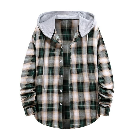 guisaled Mens Flannel Hoodie Shirts Casual Button Down Plaid Shirt Jackets for Men Long Sleeve Oversized Stylish Hooded with Pocket