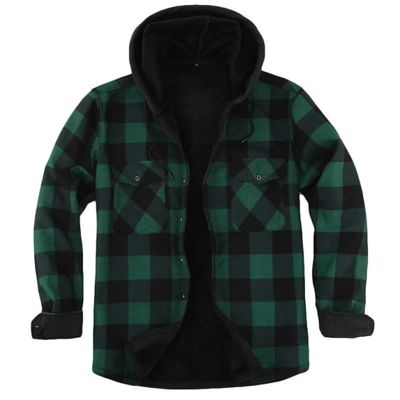 guisaled Mens Flannel Sherpa Lined Jackets Full Zip Hooded Plaid Shirt Jacket Winter Thicken Warm Fuzzy Fleece Jackets with Pockets