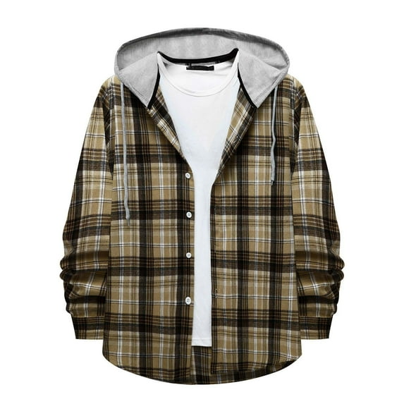 guisaled Mens Flannel Shirts Long Sleeve Button Down Hooded Shirts Casual Plaid Shirt Jackets Oversized Loose Fit Check Shirt with Pockets Valentines Day s