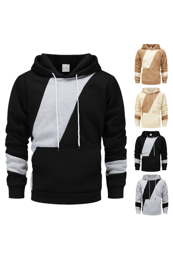 Mens Fleece Hoodies Lightweight Color Block Drawstring Pullover Tops Outdoors Casual Athletic Hooded Sweatshirt with Pocket