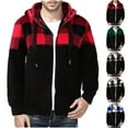 thumbnail image 1 of guisaled Mens Fleece Jacket Big and Tall Full Zipper Hooded Fuzzy Faux Fur Jackets Lightweight Warm Soft Causal Plaid Sherpa Jacket, 1 of 5