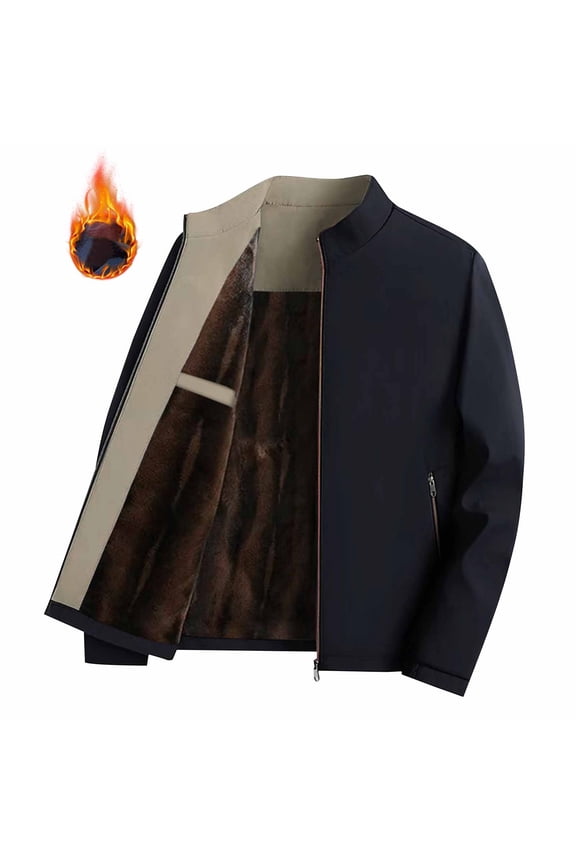 Mens Fleece Jacket Full Zip Shearling Sherpa Lined Jackets Warm Thicken Turn-Down Collar Casual Winter Jackets with Pockets Clothes